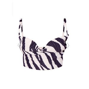 Pretty Little Thing BLACK ZEBRA PRINT PLISSE STRAPPY COWL NECK TOP US 12.5